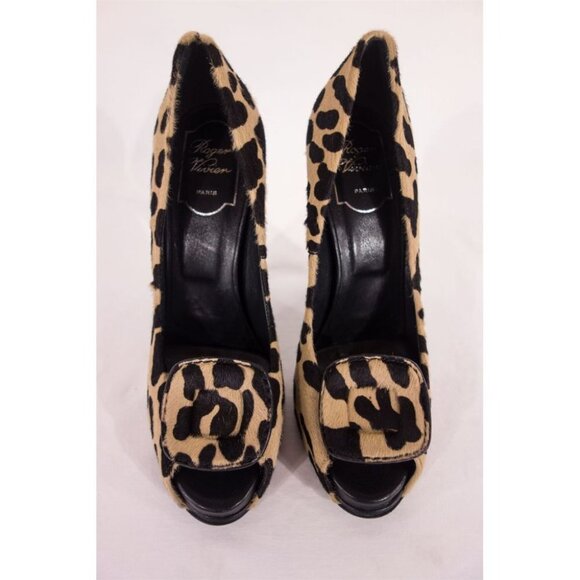 ROGER VIVIER New 37 7 Leopard Print Calf Hair Pump - Picture 3 of 7